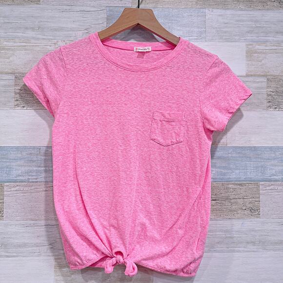 Crewcuts Tie Front Pocket Tee Pink Short Sleeve Slub Cotton J Crew Girls 14 - Picture 1 of 6